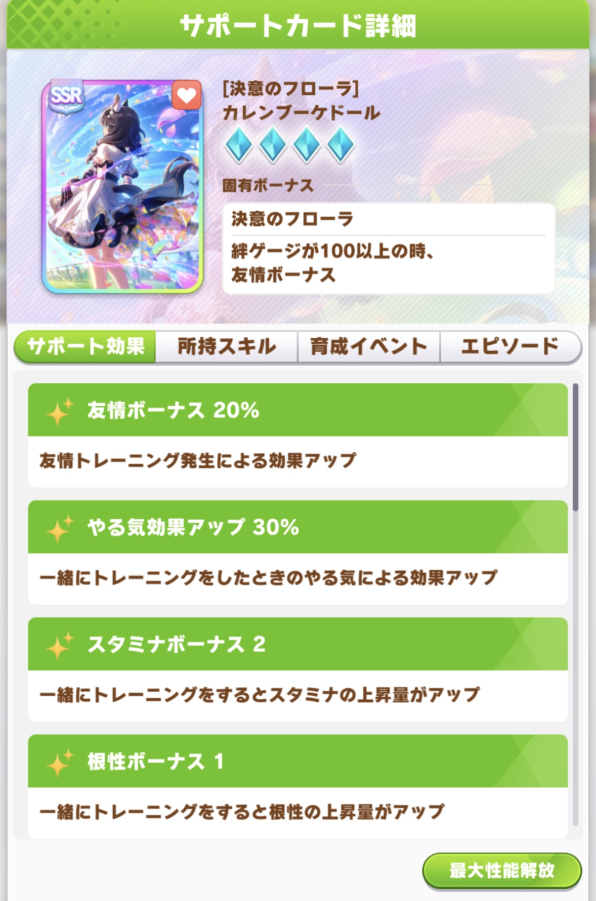 カレンブーケドール SSR スタミナサポートカード