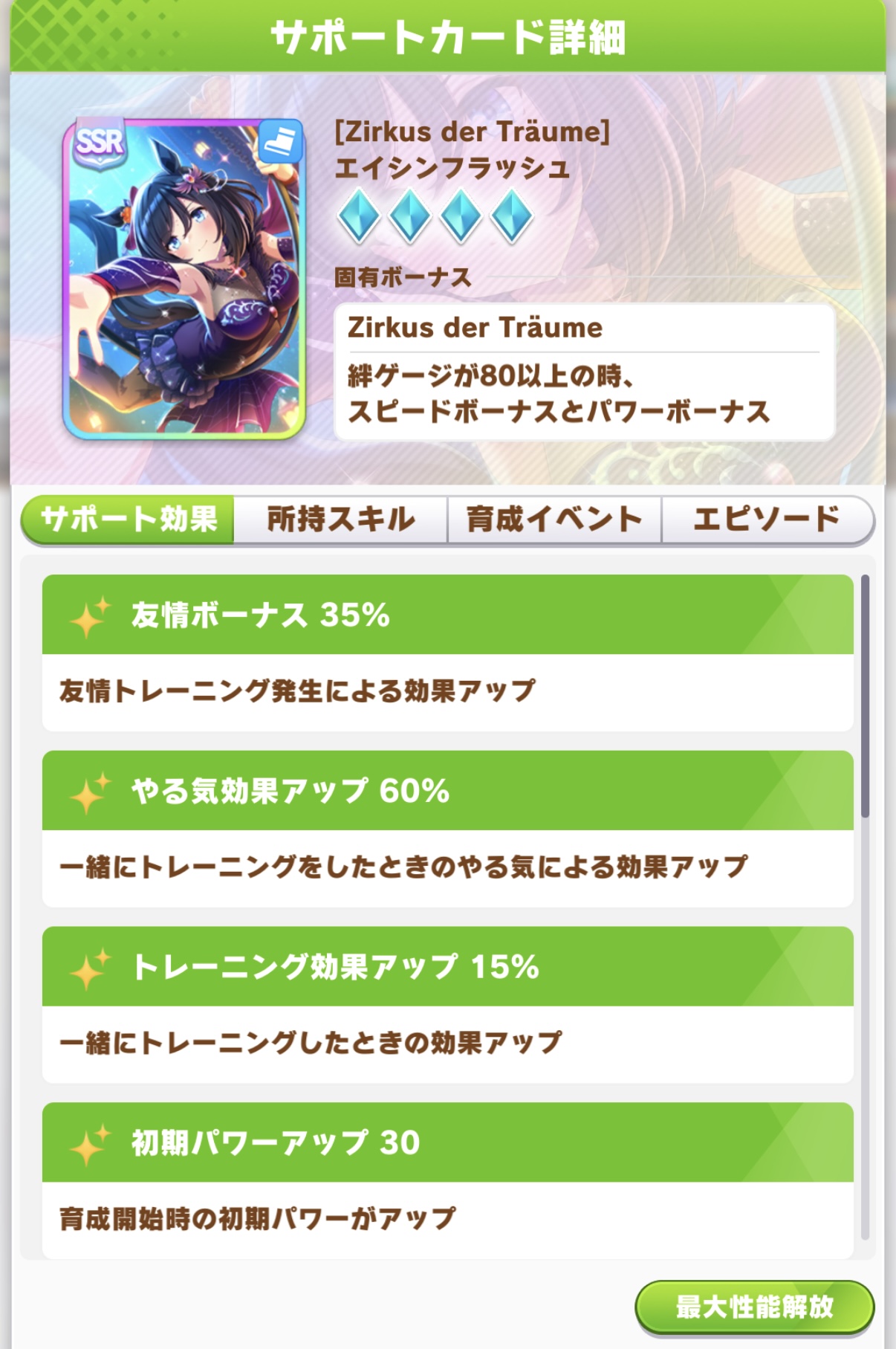 エイシンフラッシュ SSR スピードサポートカード