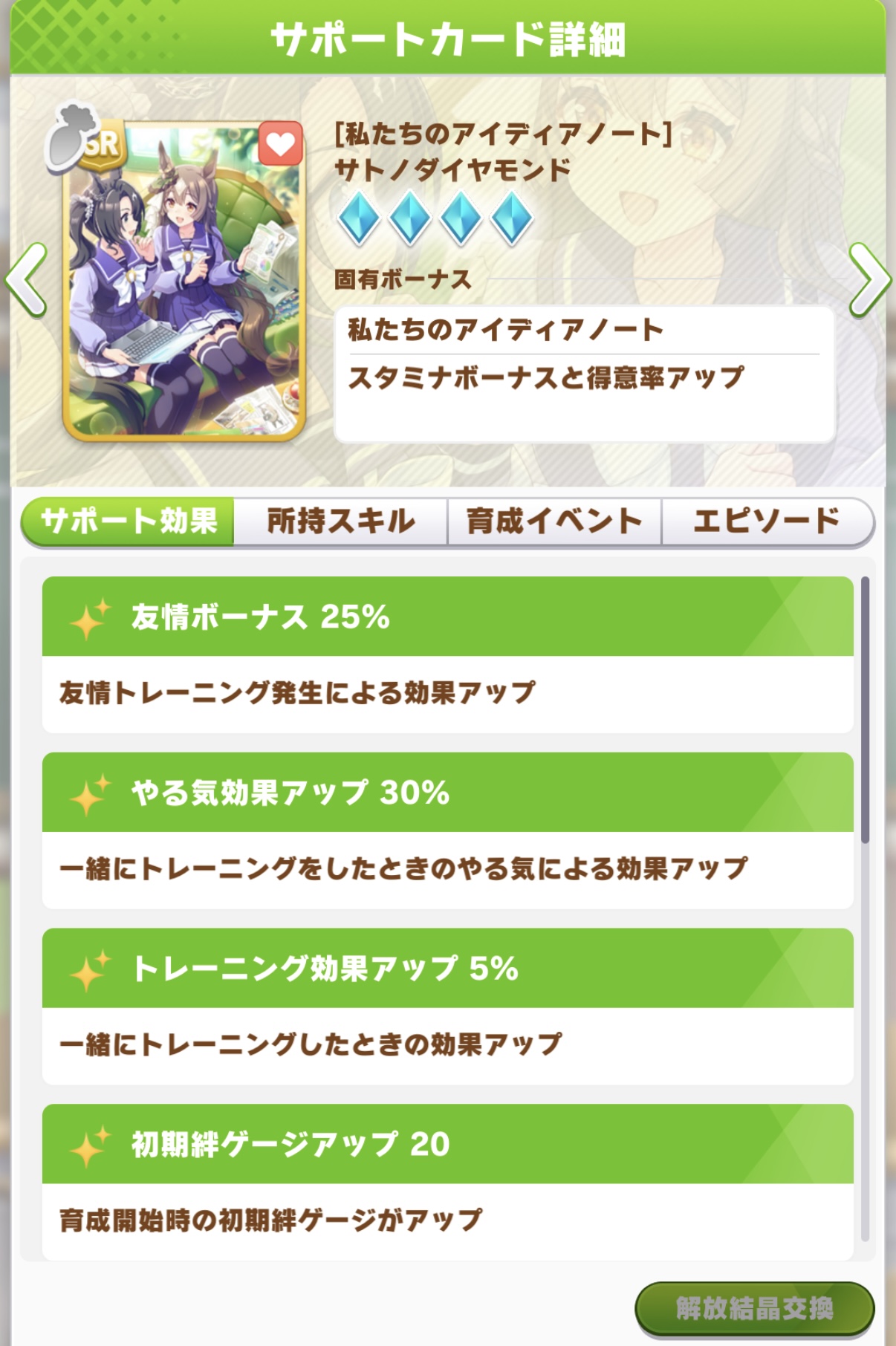 サトノダイヤモンド SR スタミナサポートカード
