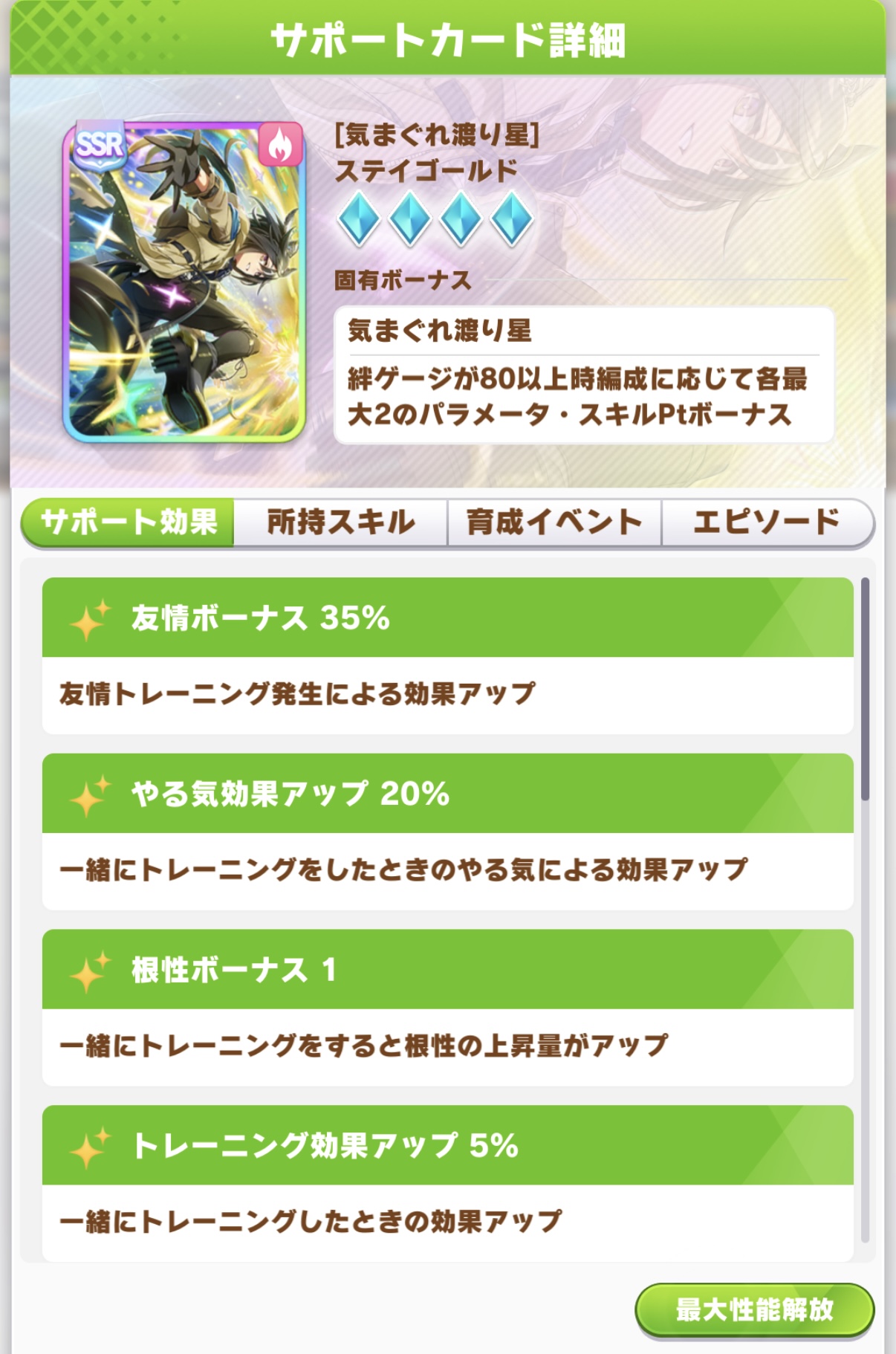 ステイゴールド SSR 根性サポートカード