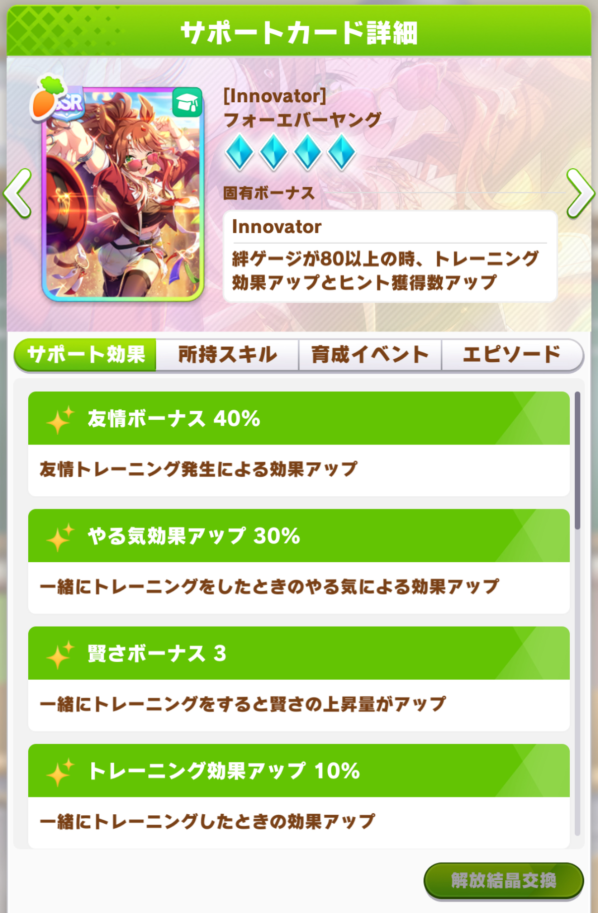 フォーエバーヤング SSR 賢さサポートカード